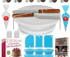 GEEKS 48 PCS Professional Cake Decorating Tools; Rotating Cake Stand Turntable, Spatula, Icing Smoother, Reusable Baking Equipment + Disposable Piping Bags, Piping Nozzles (FREE POSTAGE)