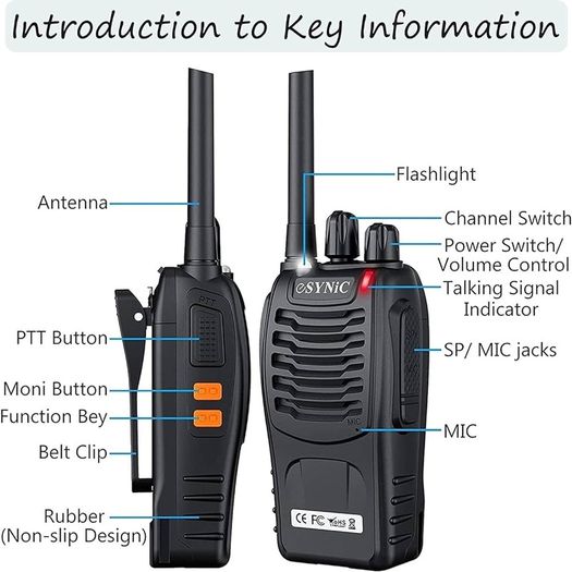 Talkies 2 way radio Long Range Walkie Talkie with 2 Pcs Original Earpieces Walky Talky 16CH Single Band Supports VOX LED Light Voice Prompt for Biking and Hiking