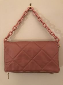 Long & Son London dusky pink heart handbag clutch bag with plastic chain