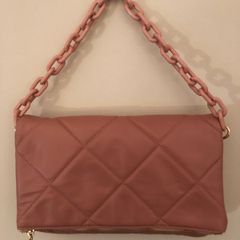Long & Son London dusky pink heart handbag clutch bag with plastic chain