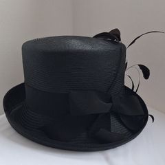 Black Hat with Bow & Feather Detail - Reduced Price