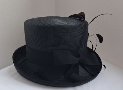 Black Hat with Bow & Feather Detail - Reduced Price