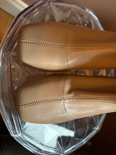Beige Block Heel Ankle Boots - Size 3