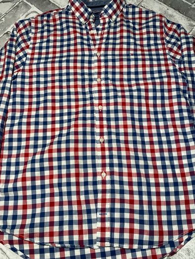 Tommy Hilfiger New York Fit Mens Red/Blue/White Check Long Sleeve Shirt Medium