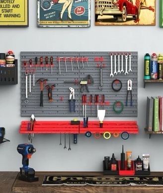 SALE 54 Pcs On-Wall Tool Equipment Holding Pegboard Home DIY Garage Organiser DIY w/ 50 Pegs 2 Shelves