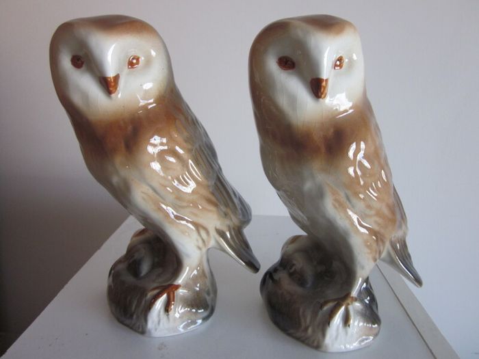 Pair of Vintage Porcelain Owls