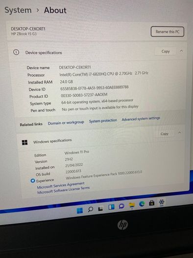 Hp Zbook G3, 6th gen - 8 cores I7, 512 GB NVME SSD, 15" Full HD, 16GB Ram DDR4, Dual Graphics-2GB GDDR5 NVIDIA Video Dedicated+ Intel HD, Win 11 Pro