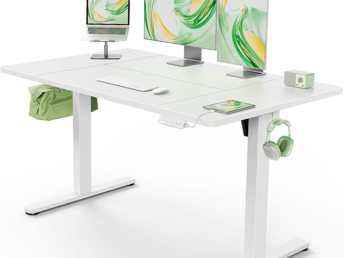 Electric Standing Desk with USB-A Charging Port 140 x 80 cm Height Adjustable Sit Stand 4 Custom Settings 80kg Max Load Stable Lifting Storage Hooks and Cable Management