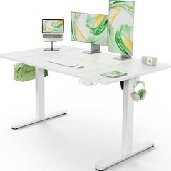 Electric Standing Desk with USB-A Charging Port 140 x 80 cm Height Adjustable Sit Stand 4 Custom Settings 80kg Max Load Stable Lifting Storage Hooks and Cable Management