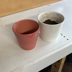 2 x Small Ceramic Plant Pots - Pink & White