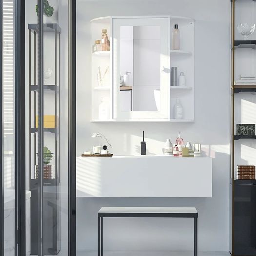 Wall Mount Mirror Cabinet Storage Bathroom Cupboard w/ Single Door and Shelves (FREE POSTAGE)
