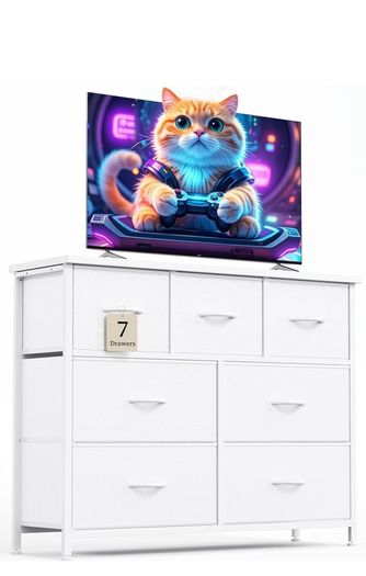 Chest of Drawers for Bedroom with 7 Drawers, Fabric Storage Drawer, Tall White Hallway Storage Unit