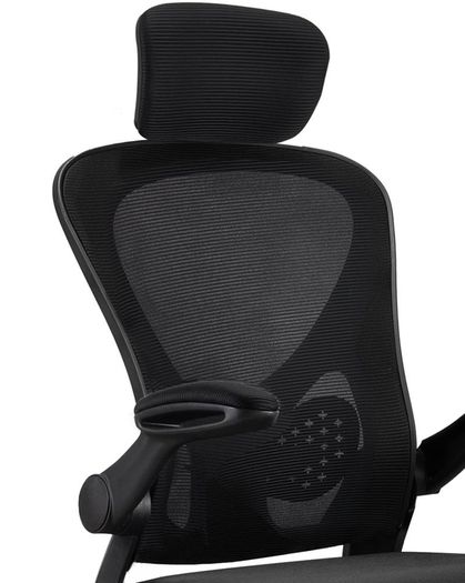 Adjustable headrest office chair, high-back ergonomic computer swivel seat with lumbar support, height adjustment, 360 rotation, tilt function, and 90 flip-up armrests for home office