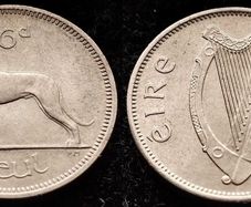 [#1251] - Ireland 1966 | 6 Pence | Wolfhound | KM.13a | UNC