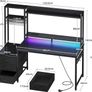Gaming Desk with Drawers  Display Shelves, 120 by 48 cm Computer Desk with LED Lights  Sockets, Reversible PC Gaming Table with Monitor Stand, Carbon Fiber Black Image 3