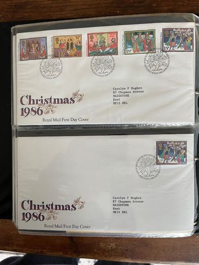 Collection of  81 UK First Day Cover stamps 1980 to 1986 in album plus 10 extra pages