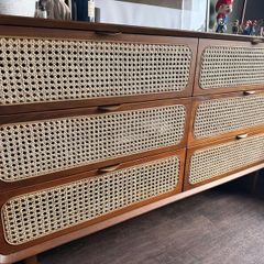 Solid Wood & Rattan Sideboard