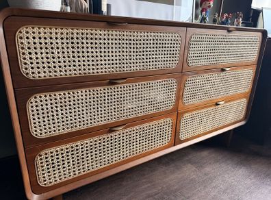 Solid Wood & Rattan Sideboard