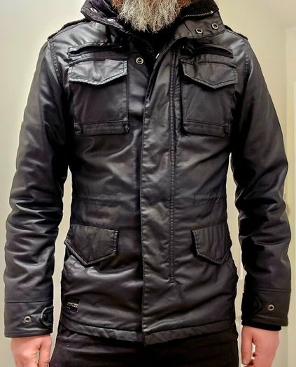 Schott NYC Grant M85-237-04 Black Waxed Parka / Field Jacket Mens