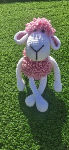 Handmade Crochet Lamb Plushie - Pink & White, 23cm