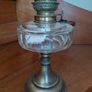 Antique French clear glass brass base large oil lamp works Image 2