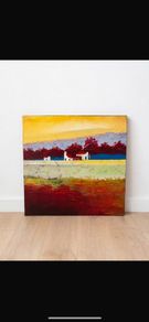 Abstract Landscape Canvas - Tuscan Farmhouses / Yellow Sky Textured Painting