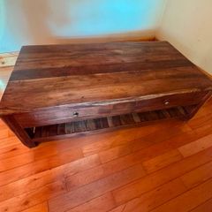 Large Solid Wood Coffee Table with Drawers