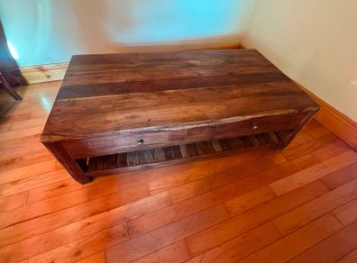 Large Solid Wood Coffee Table with Drawers