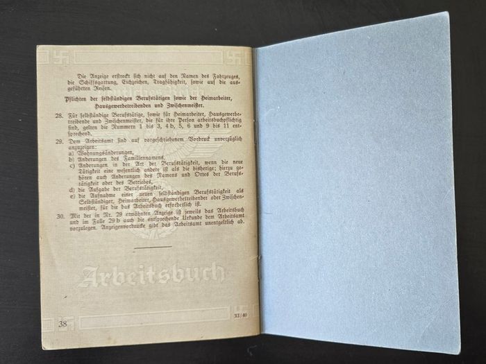 WWII German Arbeitsbuch Labor Book