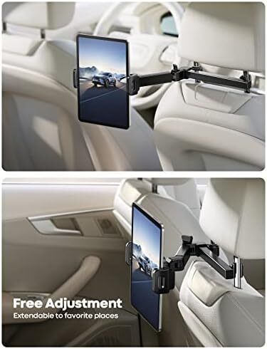 Car Headrest Tablet Mount Aluminium Arm 2025 Adjustable Car Tablet Holder, 360 rotaotating Backseat Mount for Kids, for 2024 iPad Pro 13, Air 6, Mini, Tab, Phones, 4.7-13 inch Device - Black