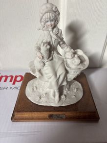 Belcari Capodimonte of Lady & Dogs statue Rare Bisque porcelain Italian Signed
