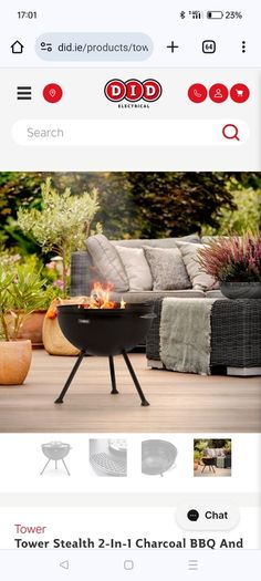 Tower Stealth 2-In-1 Charcoal BBQ And Fire Pit