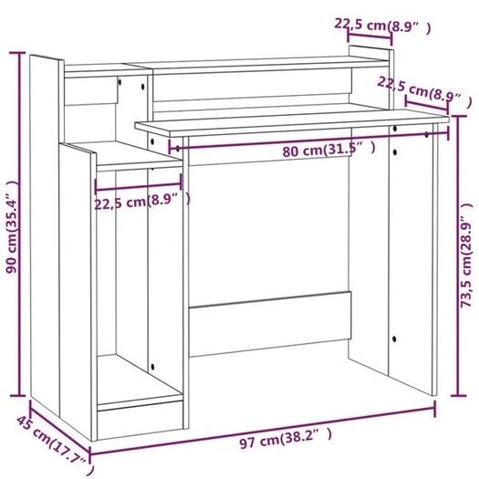 Desk with LED Lights White 97x45x90 cm Engineered Wood
