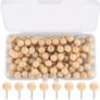 130-Pcs Wooden Push Pins, Natural Wood Thumb Tacks, Round Head Decorative Drawing Pins for Corkboard, Blackboard, Calendar, Maps Image 3