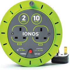 2 Socket Cable Reel, 10m, Green Extension Lead, 13A with Thermal Cut Out, Heavy Duty Outdoor Extension Lead