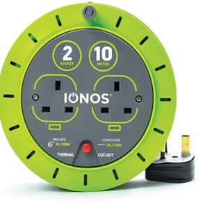 2 Socket Cable Reel, 10m, Green Extension Lead, 13A with Thermal Cut Out, Heavy Duty Outdoor Extension Lead