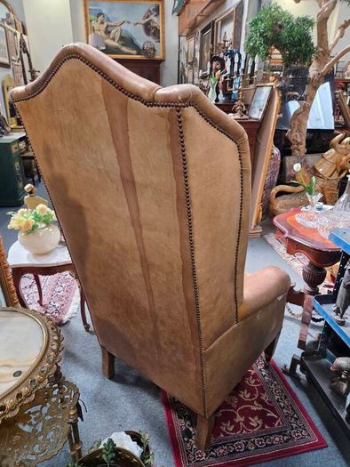Vintage Leather Wingback Armchair Exceptional Patina & Character