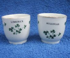 MULLINGAR & LIMERICK (Carrigaline Pottery Company Ltd) - two vintage souvenir egg cups (1970s or earlier)
