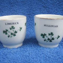 MULLINGAR & LIMERICK (Carrigaline Pottery Company Ltd) - two vintage souvenir egg cups (1970s or earlier)