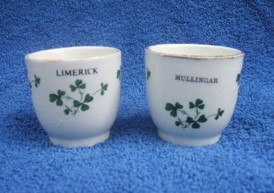 MULLINGAR & LIMERICK (Carrigaline Pottery Company Ltd) - two vintage souvenir egg cups (1970s or earlier)