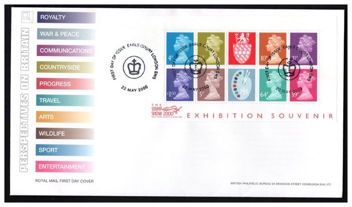 2000 Great Britain The Stamp Show 2000 Exhibition Souvenir Miniature Sheet First Day Cover (FDC) Earls Court Cancel