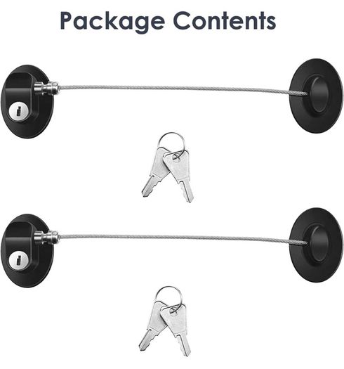 2 PCS Fridge Locks Cupboard Locks for Children, Child Locks for Children with Keys, Black Child Safety Cupboard Locks, Baby Door Safety Locks with Sturdy Wire Rope for Household and Office