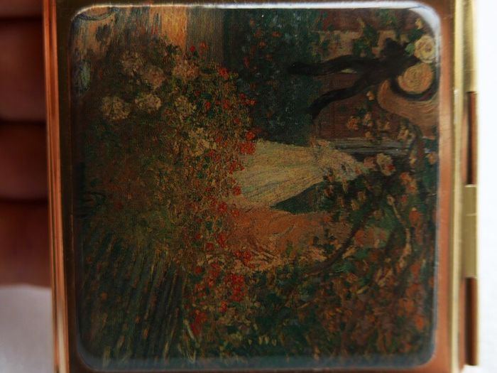 Vintage Art Deco 1930s, hand-painted, enameled compact mirror