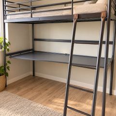 Metal Loft Bed with Integrated Desk