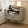 Bedside Table Set of 2 with Drawer and Charging Station, Bedroom Floating Nightstand with Open Shelf for Modern Home Design,Gray Image 4