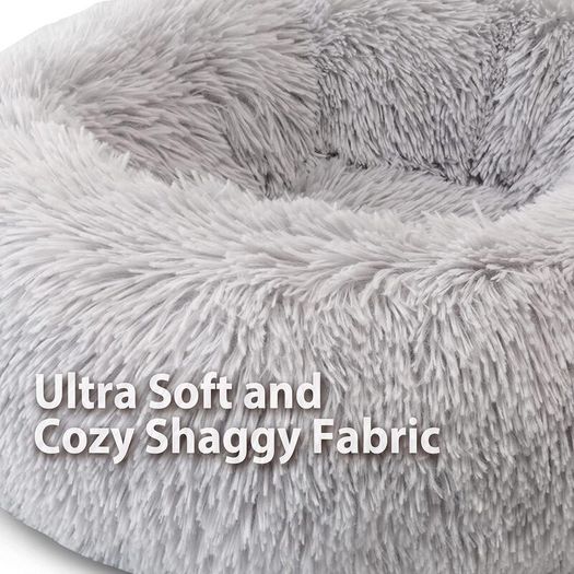 Plush Donut Dog Bed, Calming Round Dog Cat Bed Soft and Fluffy Cuddler Pet Cushion Self-Warming Puppy Beds Machine Washable