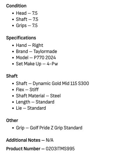 Taylormade P770 2024 Irons / 4-Pw / Dynamic Gold Mid 115 S300 Stiff