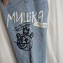 MNWKA Mishka NYC Graffiti Denim Jogger Jeans Let The World Burn Blue Tapered Size Small Y2K Image 5