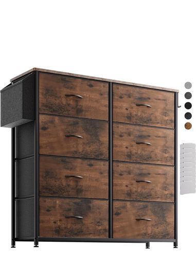 Fabric Chest of Drawers - Canvas Storage Unit with 8 Large Drawers Label Cards, Side Pocket & Hook for Living Room, Hallway, Bedroom