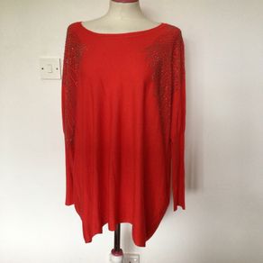 BNWTS Ladies orange Jumper Feather Jewelled shoulders M/L Oversized Includes Postage